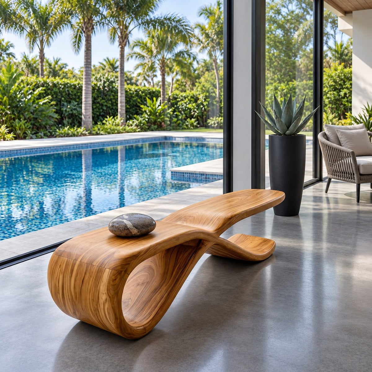 Figure Eight Twist Bench, Sculptural Solid Wood Hallway Bench with Looping Infinity Curve Base