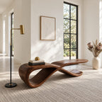 Figure Eight Twist Bench, Sculptural Solid Wood Hallway Bench with Looping Infinity Curve Base