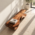 Wave Base Slab Top Bench, Modern Solid Wood Entryway Bench with Thick Flat Seat and Curved Foot