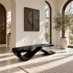 Wave Base Slab Top Bench, Modern Solid Wood Entryway Bench with Thick Flat Seat and Curved Foot