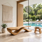 Wave Base Slab Top Bench, Modern Solid Wood Entryway Bench with Thick Flat Seat and Curved Foot