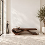 Wave Base Slab Top Bench, Modern Solid Wood Entryway Bench with Thick Flat Seat and Curved Foot