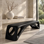 Porthole End Beam Bench, Long Solid Wood Entryway Bench with Round Cutout Hollow Ends