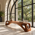 Porthole End Beam Bench, Long Solid Wood Entryway Bench with Round Cutout Hollow Ends