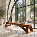 Teardrop Cutout Long Bench, Minimalist Solid Wood Entryway Bench with Tapered Splayed Ends