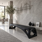 Teardrop Cutout Long Bench, Minimalist Solid Wood Entryway Bench with Tapered Splayed Ends