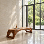 Teardrop Cutout Long Bench, Minimalist Solid Wood Entryway Bench with Tapered Splayed Ends