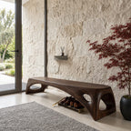 Teardrop Cutout Long Bench, Minimalist Solid Wood Entryway Bench with Tapered Splayed Ends