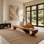 Dune Crest Sculpted Bench, Solid Wood Hallway Bench with Rising Wave Backrest and Open Loop Base