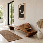 Peaked Back Carved Bench, Contemporary Solid Wood Entryway Bench with Raised Sculpted Backrest