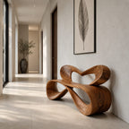 Heart Loop Ribbon Bench, Bent Solid Wood Hallway Bench with Open Heart Shaped Backrest