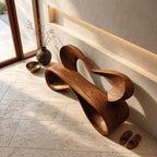 Heart Loop Ribbon Bench, Bent Solid Wood Hallway Bench with Open Heart Shaped Backrest