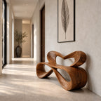Heart Loop Ribbon Bench, Bent Solid Wood Hallway Bench with Open Heart Shaped Backrest