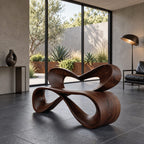 Heart Loop Ribbon Bench, Bent Solid Wood Hallway Bench with Open Heart Shaped Backrest