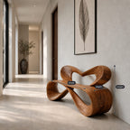 Heart Loop Ribbon Bench, Bent Solid Wood Hallway Bench with Open Heart Shaped Backrest