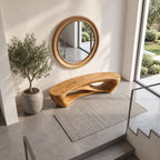 Pebble Arch Base Bench, Mid Century Solid Wood Accent Bench with Hollow Carved Base for Bathroom