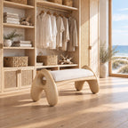 Rounded A Leg Bench, Minimalist Solid Wood Bedroom and Dressing Room Bench with Porthole Legs
