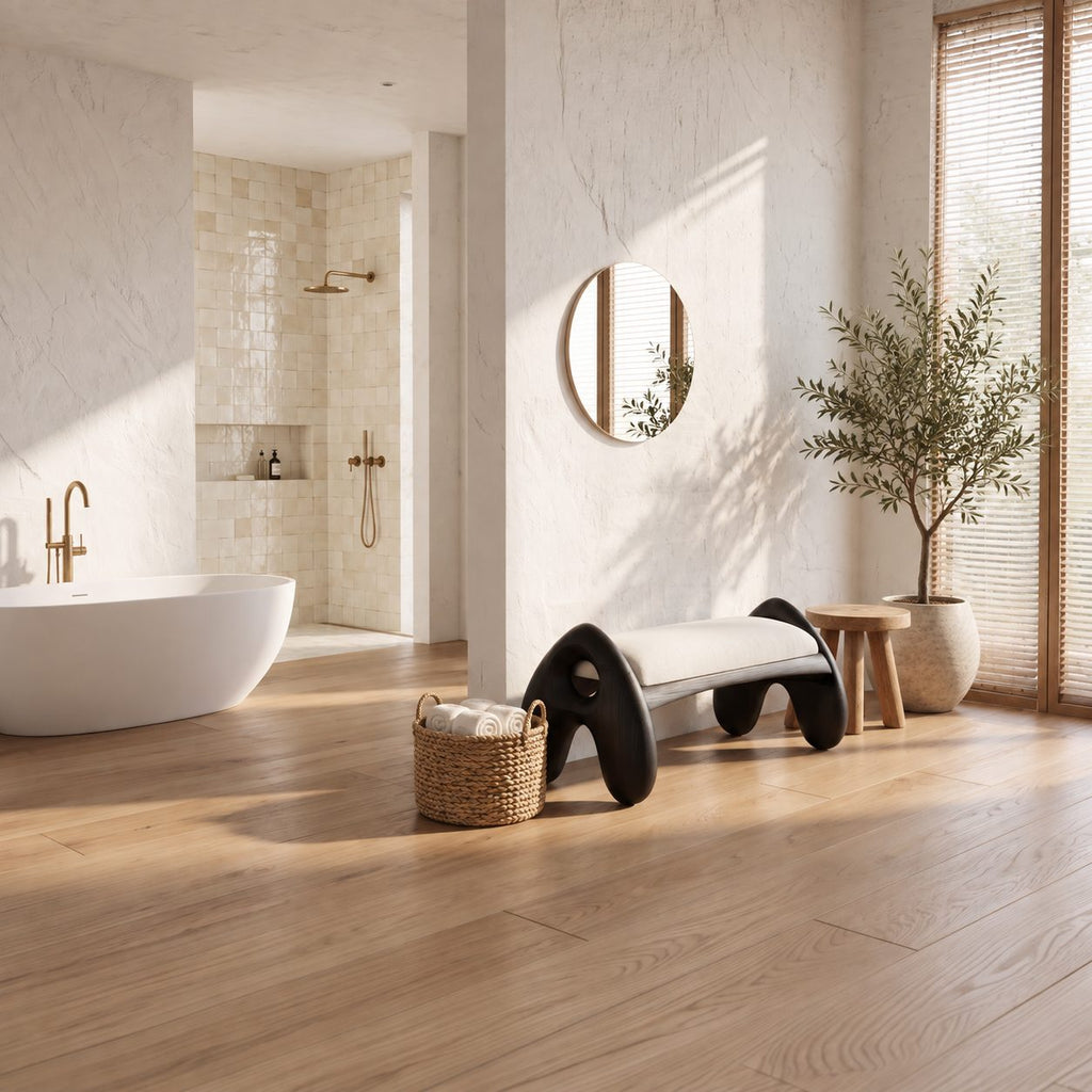 Rounded A Leg Bench, Minimalist Solid Wood Bedroom and Dressing Room Bench with Porthole Legs