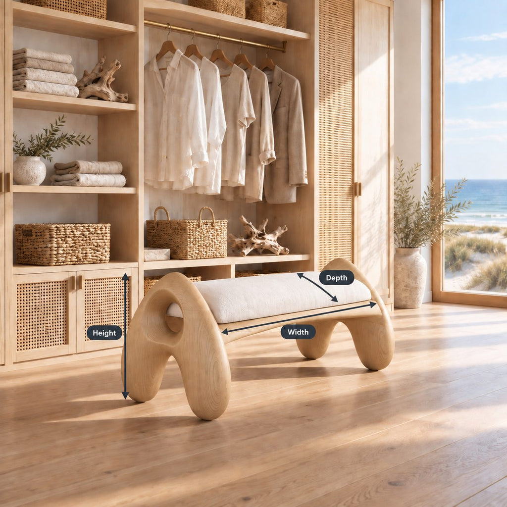 Rounded A Leg Bench, Minimalist Solid Wood Bedroom and Dressing Room Bench with Porthole Legs