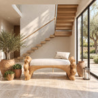 Ruffled Flower End Bench, Hand Carved Solid Wood Hallway and Bedroom Bench with Arched Seat