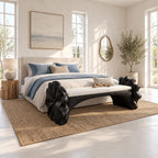 Ruffled Flower End Bench, Hand Carved Solid Wood Hallway and Bedroom Bench with Arched Seat