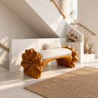 Ruffled Flower End Bench, Hand Carved Solid Wood Hallway and Bedroom Bench with Arched Seat