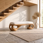 Organic Loop Frame Bench, Sculpted Solid Wood End of Bed Bench with Open Curved Base