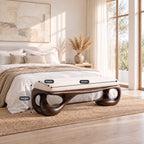 Organic Loop Frame Bench, Sculpted Solid Wood End of Bed Bench with Open Curved Base