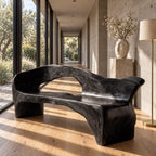 Freeform Carved Backrest Bench, Rustic Solid Wood Hallway Bench with Open Back and Rounded Arms