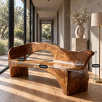 Freeform Carved Backrest Bench, Rustic Solid Wood Hallway Bench with Open Back and Rounded Arms