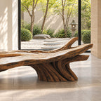 Sweeping Root Branch Bench, Hand Carved Driftwood Style Solid Wood Bench with Tall Branch Backrest