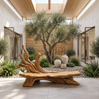 Antler Branch Root Bench, Natural Driftwood Style Solid Wood Entryway Bench with Raised Branch End