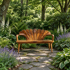 Fluted Clamshell Back Bench, Carved Solid Wood Entryway Bench with Curved Arms and Tapered Legs