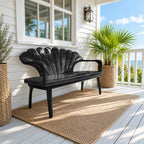 Fluted Clamshell Back Bench, Carved Solid Wood Entryway Bench with Curved Arms and Tapered Legs