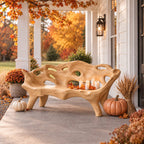 Pierced Lattice Organic Bench, Hand Carved Solid Wood Porch and Patio Bench with Flowing Open Back