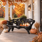 Pierced Lattice Organic Bench, Hand Carved Solid Wood Porch and Patio Bench with Flowing Open Back