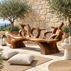 Tangled Root Loop Bench, Carved Branch Style Solid Wood Bench with Open Looping Backrest