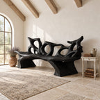 Tangled Root Loop Bench, Carved Branch Style Solid Wood Bench with Open Looping Backrest