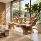 Tangled Root Loop Bench, Carved Branch Style Solid Wood Bench with Open Looping Backrest