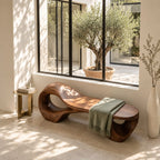 Rising Chaise Loop Bench, Sculptural Solid Wood Bench with Round Cutout Base for Bedroom or Patio