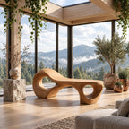 Rising Chaise Loop Bench, Sculptural Solid Wood Bench with Round Cutout Base for Bedroom or Patio
