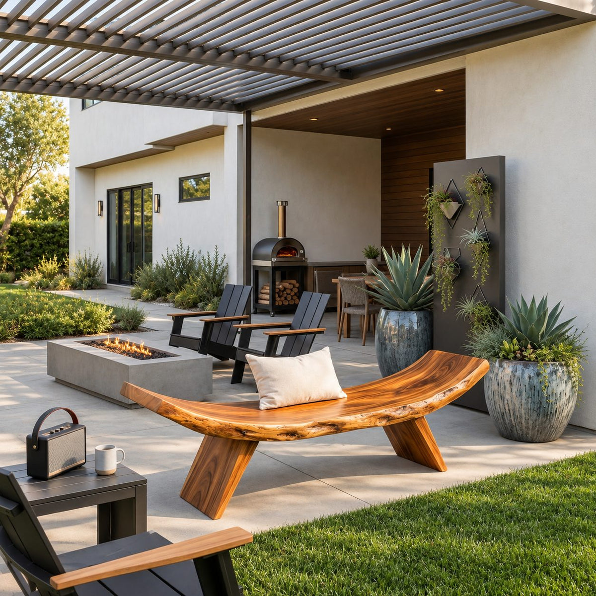 Crescent Curve Live Edge Bench, Rustic Solid Wood Slab Bench on Angled Splayed Legs for Entryway