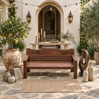 Slatted Garden Bench with Curved Backrest and Arms, Heavy Solid Wood Porch, Patio and Entry Bench
