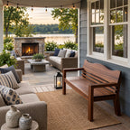 Slatted Garden Bench with Curved Backrest and Arms, Heavy Solid Wood Porch, Patio and Entry Bench