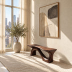 Swooping S Base Sculptural Bench, Modern Solid Wood Slab Bench for Entryway, Hallway or Window Wall