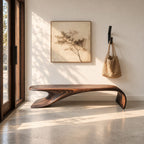 Curled Waterfall Ribbon Bench, Flowing Sculptural Solid Wood End of Bed Bench for Bedroom or Entry