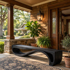 Rolling Wave Ribbon Base Bench, Sculptural Solid Wood Entryway Bench with Undulating Lower Rail