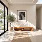 Rolling Wave Ribbon Base Bench, Sculptural Solid Wood Entryway Bench with Undulating Lower Rail