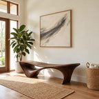 Flared Leg Organic Sculptural Bench, Modern Solid Wood Entryway and Bedroom Bench with Hollow Arch