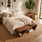 Flared Leg Organic Sculptural Bench, Modern Solid Wood Entryway and Bedroom Bench with Hollow Arch